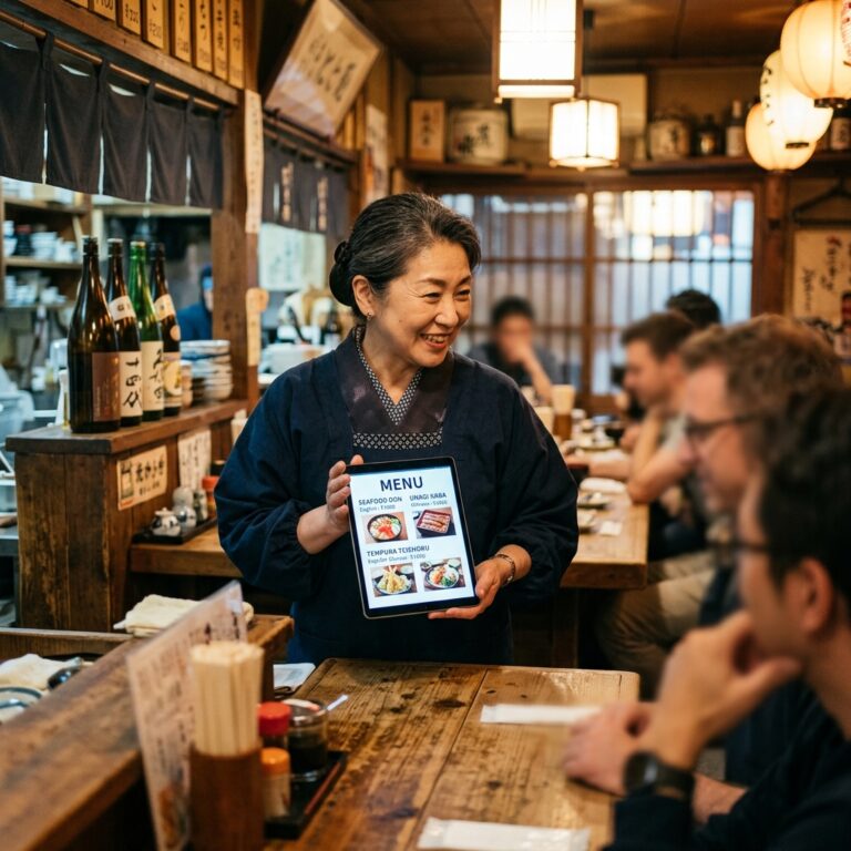 外国人客の「これ何？」に笑顔で即答。AI通訳でメニュー説明のストレスがゼロに。